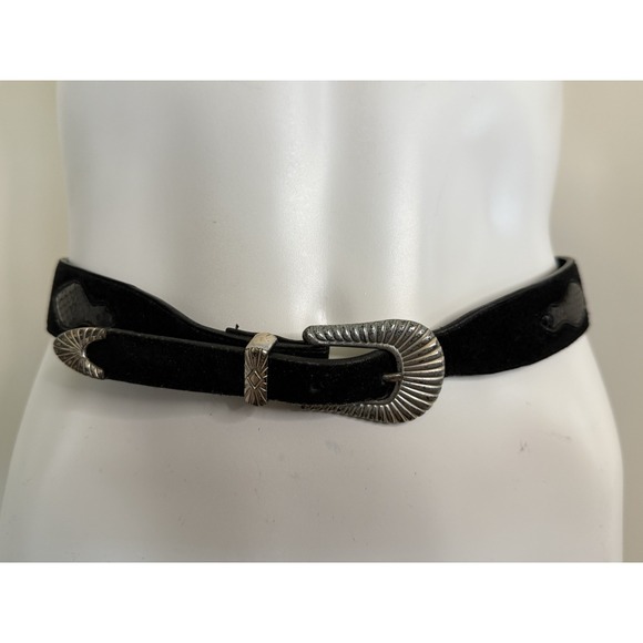 Liz Claiborne Genuine‎ Suede Leather Snake Trim Belt Women\'s Small Black 26-29\